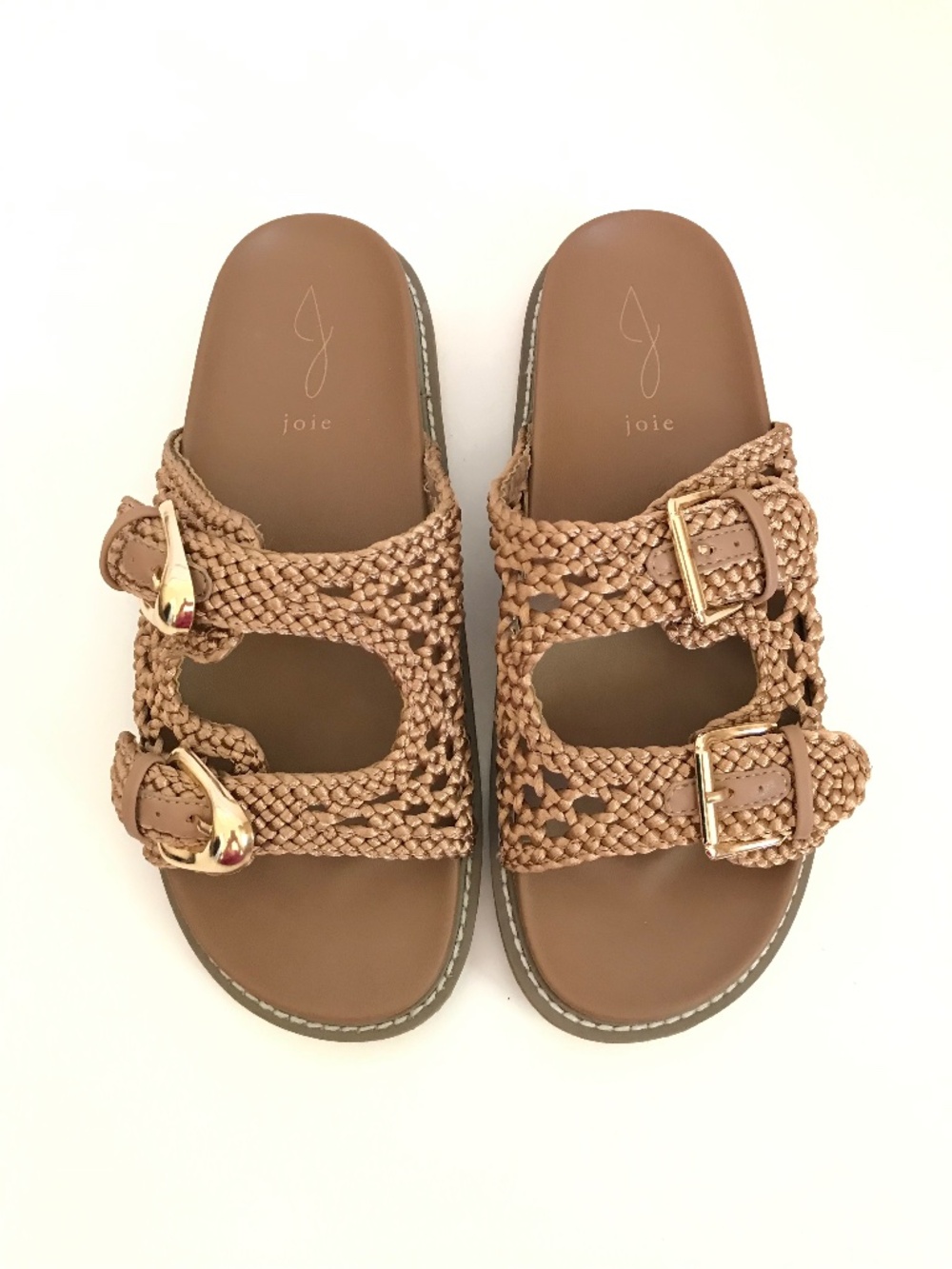 JOIE Slide Sandals Woven Double Strap Tan Women’s Size 9.5